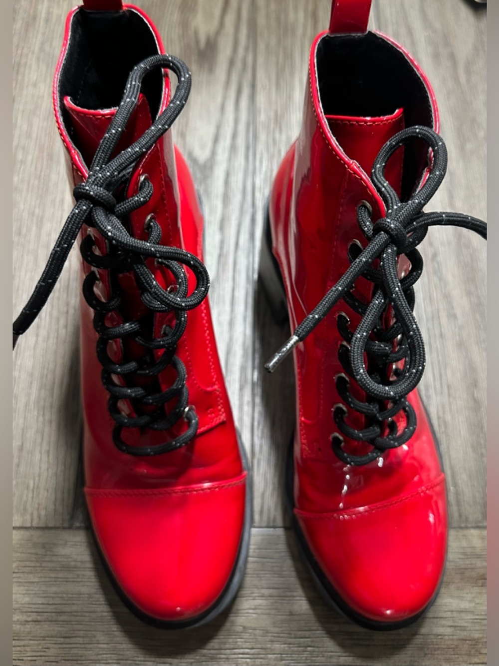 Azalea Patent Red Lace-Up Ankle Boots - Size 10